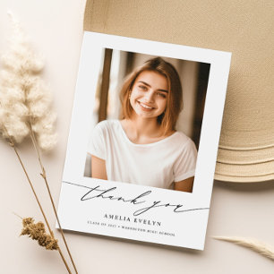 書モダンミニマル2023年卒業写真 サンキューカード