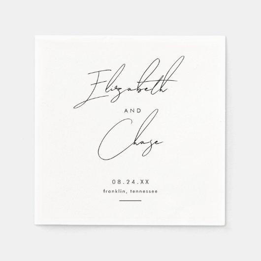 書モダン名スタイリッシュ結婚の スタンダードカクテルナプキン (正面)