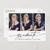 書モダン墨三写真卒業パーティー ポストカード (正面/裏面)