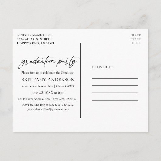 書モダン墨三写真卒業パーティー ポストカード (裏面)