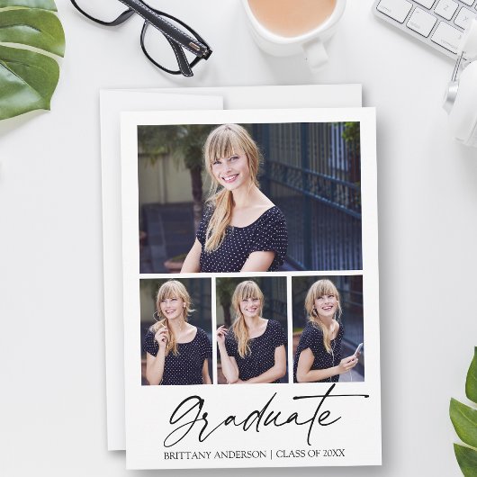 書モダン墨文字4枚の写真卒業 案内状