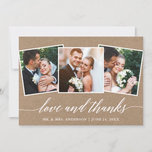 書モダン好感謝してい3 Photo Kraft サンキューカード (正面)