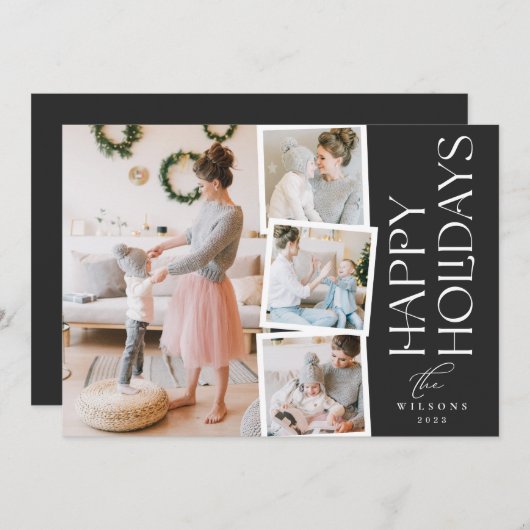 書モダン字コラージュ4ユニーク写真 シーズンカード (正面/裏面)