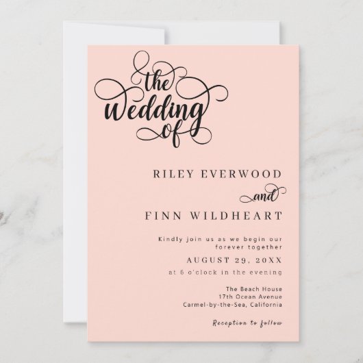 書モダン字スクリプト結婚式招待状 招待状 (正面)