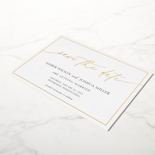 書モダン式結婚式の日付の保存 箔招待状 (回転した状態)