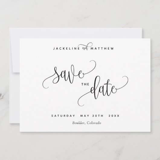 書モダン式結婚式の日付カードを保存 セーブザデート (正面)