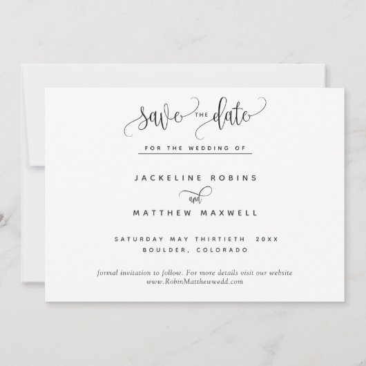 書モダン式結婚式の日付カードを保存 セーブザデート (裏面)