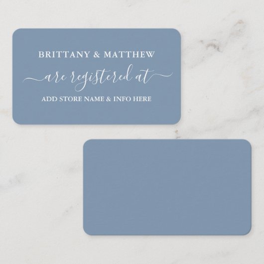 書モダン書の結婚レジストリほこりっぽい青 エンクロージャーカード (正面/裏面)