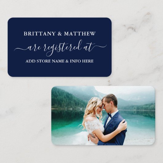 書モダン書の結婚登録写真の青 エンクロージャーカード (正面/裏面)