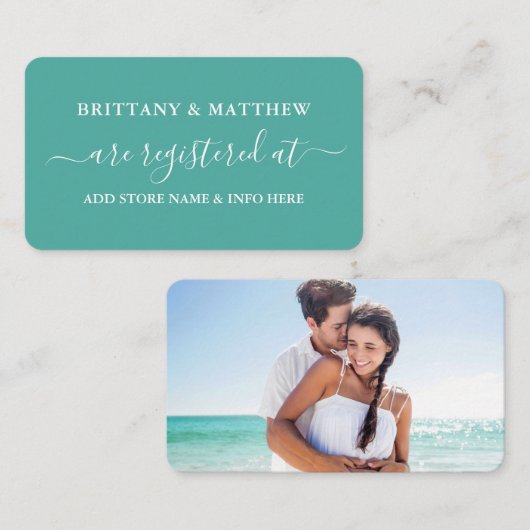 書モダン書の結婚登録写真ティール（緑がかった色） エンクロージャーカード (正面/裏面)