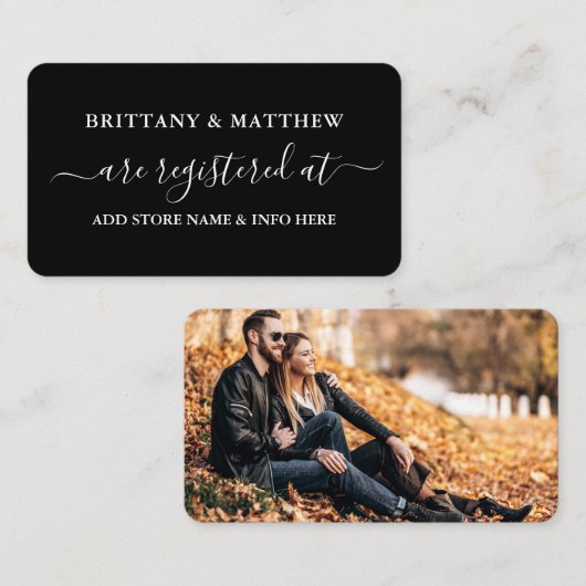 書モダン書の結婚登録写真ブラック エンクロージャーカード (正面/裏面)