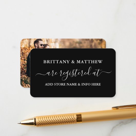 書モダン書の結婚登録写真ブラック エンクロージャーカード (正面/裏面インサイチュ)