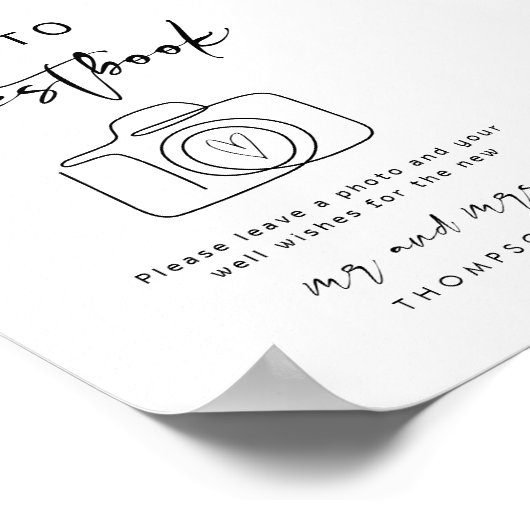 書モダン書結婚のフォトゲストブックサイン ポスター (角)