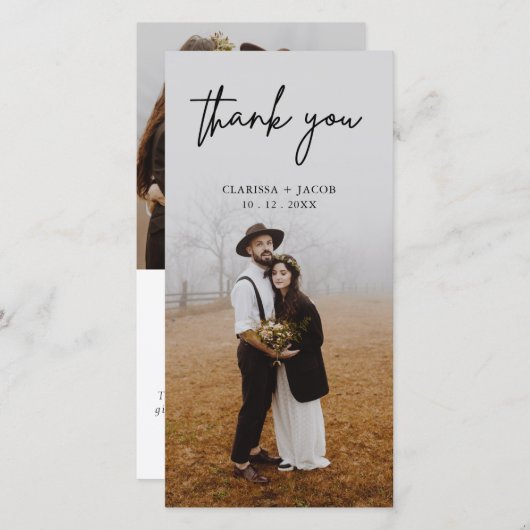 書モダン書結婚の感謝フォトカード サンキューカード (正面/裏面)