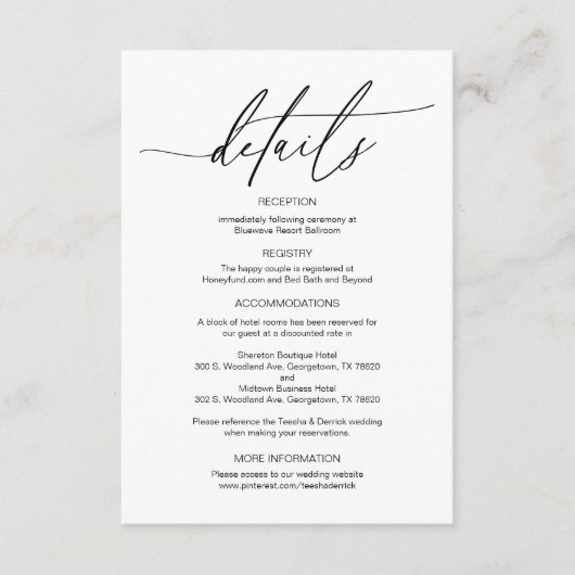 書モダン書、結婚の詳細情報 エンクロージャーカード (正面)