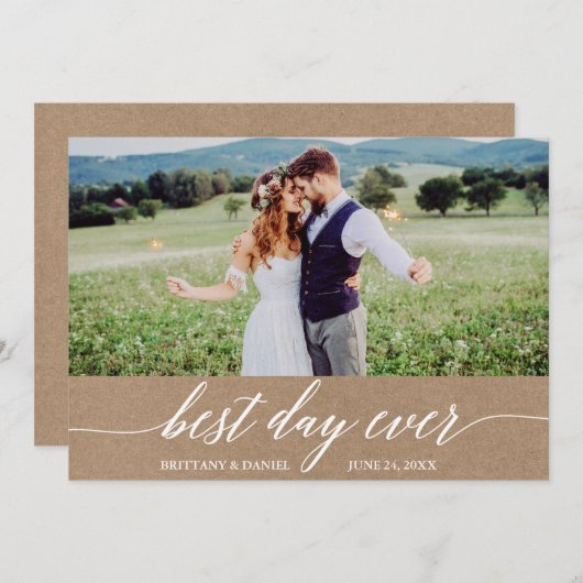 書モダン最高の書の日結婚のクラフト サンキューカード (正面/裏面)