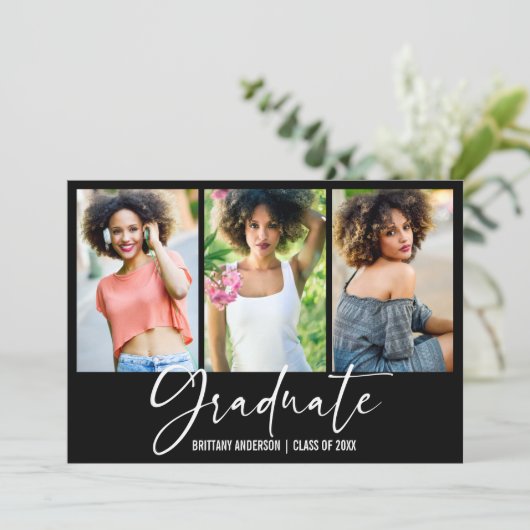 書モダン筆インクペン卒業3写真 案内状 (スタンド正面)