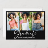 書モダン筆インクペン卒業3写真 案内状 (正面/裏面)