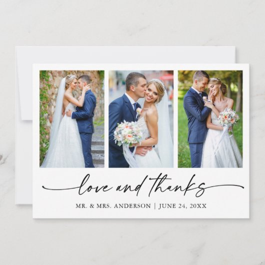書モダン筆インクペン愛結婚の3つの写真 サンキューカード (正面)