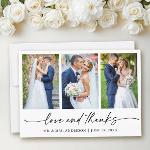 書モダン筆インクペン愛結婚の3つの写真 サンキューカード