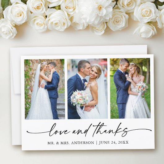 書モダン筆インクペン愛結婚の3つの写真 サンキューカード