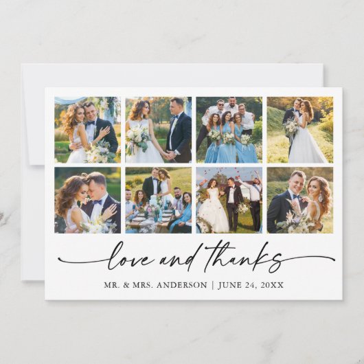 書モダン筆インクペン愛結婚の8つの写真 サンキューカード (正面)