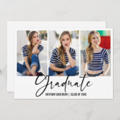 書モダン筆インクペン3写真卒業 案内状 (正面/裏面)