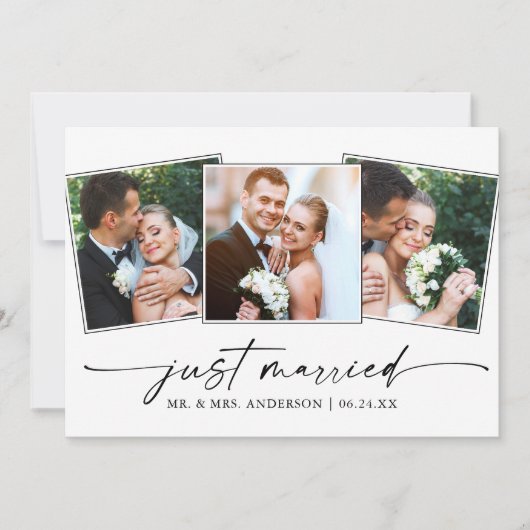 書モダン筆インクペン3枚結婚の写真 案内状 (正面)