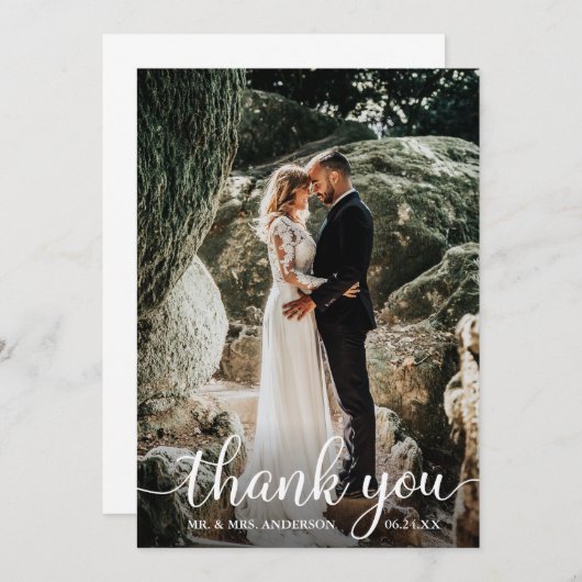 書モダン素朴字結婚の写真 サンキューカード (正面/裏面)