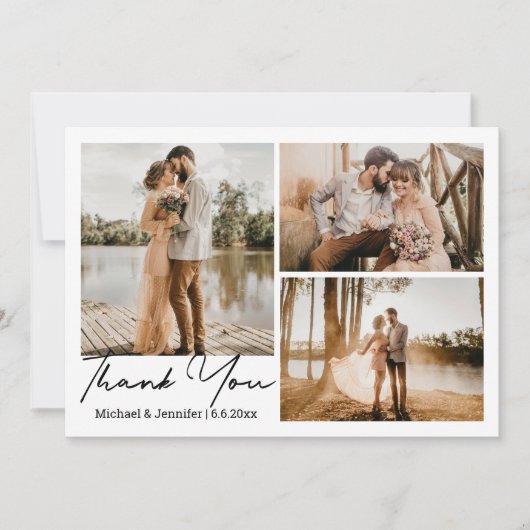 書モダン結婚シンプルの3枚の写真コラージュ ノートカード (正面)