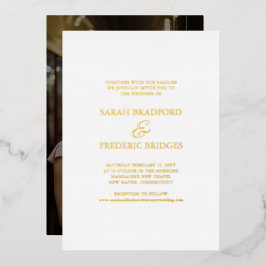 書モダン跡のホワイトフォト結婚ズ 箔招待状