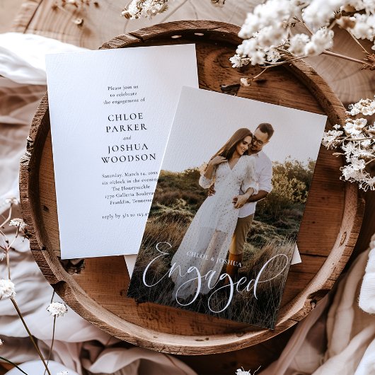 書モダン跡の写真婚約パーティ 招待状