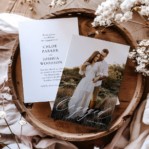 書モダン跡の写真婚約パーティ 招待状