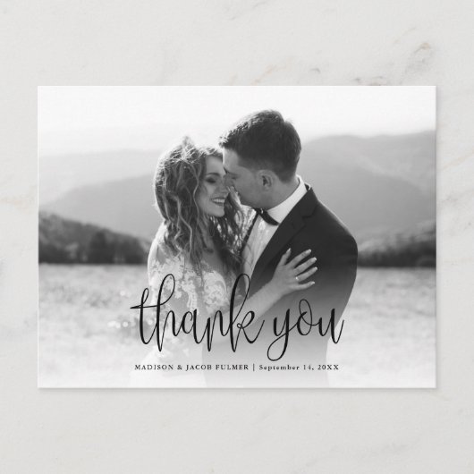 書モダン跡の写結婚真ありがとう ポストカード (正面)