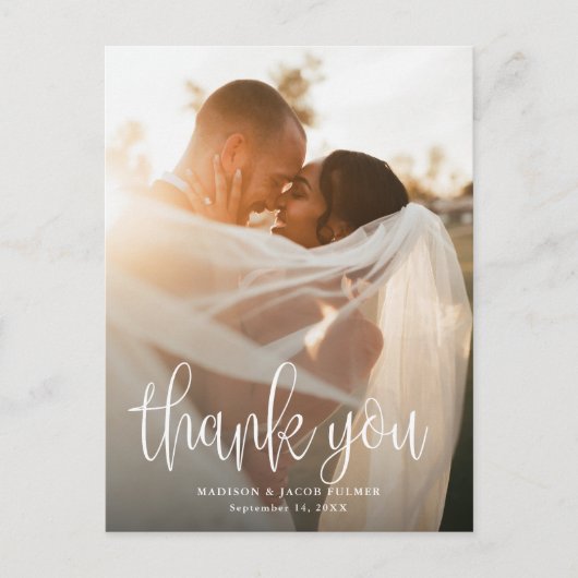 書モダン跡の写結婚真ありがとう ポストカード (正面)