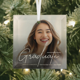 書モダン跡の卒業写真 ガラスオーナメント