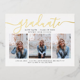 書モダン跡の卒業式3写真の招待 箔シーズンポストカード