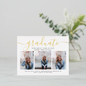 書モダン跡の卒業式3写真の招待 箔シーズンポストカード (立ち正面)