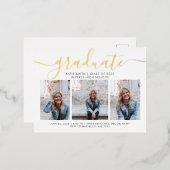 書モダン跡の卒業式3写真の招待 箔シーズンポストカード (正面/裏面)