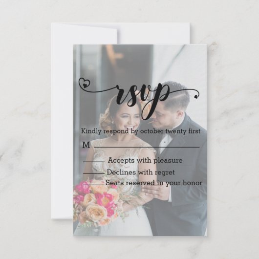 書モダン跡の暗い写結婚真rsvpシック 案内状 (正面)