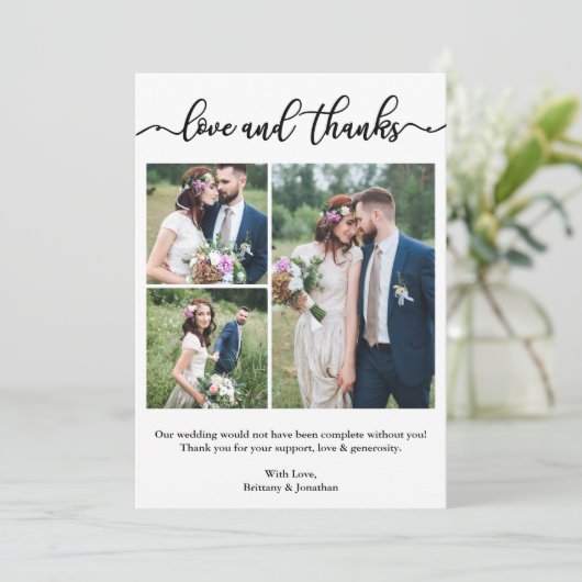 書モダン跡の結婚コラージュ3枚 サンキューカード (スタンド正面)