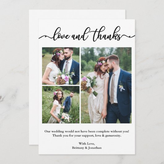 書モダン跡の結婚コラージュ3枚 サンキューカード (正面/裏面)