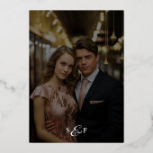 書モダン跡の黒写真のスクリプ結婚ト 箔招待状 (裏面)