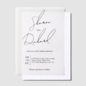 書モダン跡の黒白結婚文字 ベラム紙招待状 (オフセット)