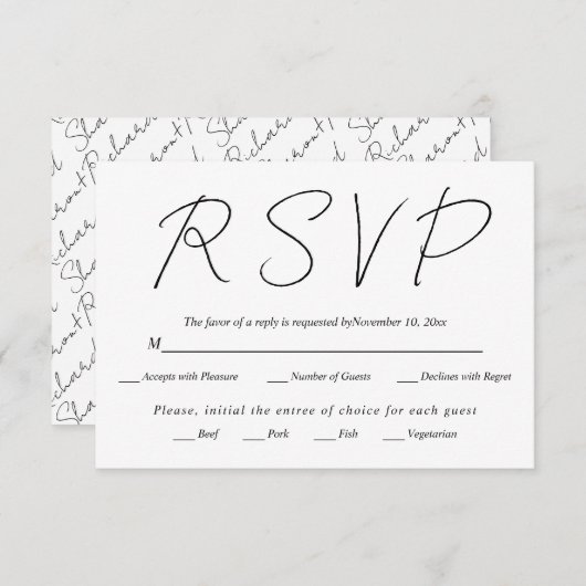 書モダン跡の黒白結婚文字 出欠カード (正面/裏面)