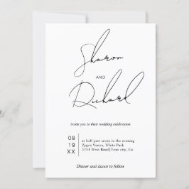 書モダン跡の黒白結婚文字 招待状