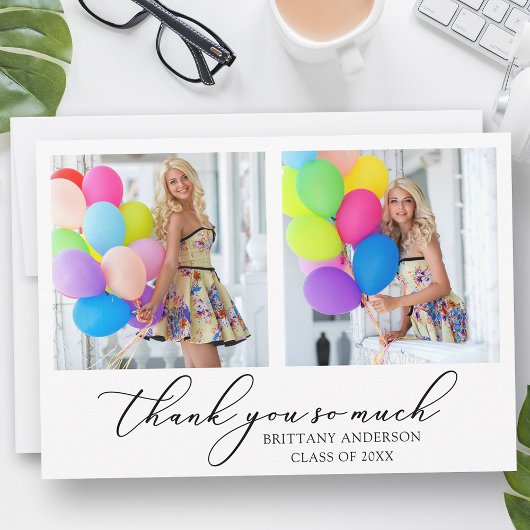 書モダン跡インクスクリプト2写真の卒業 サンキューカード