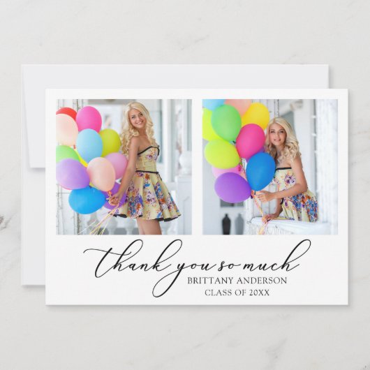 書モダン跡インクスクリプト2写真の卒業 サンキューカード (正面)