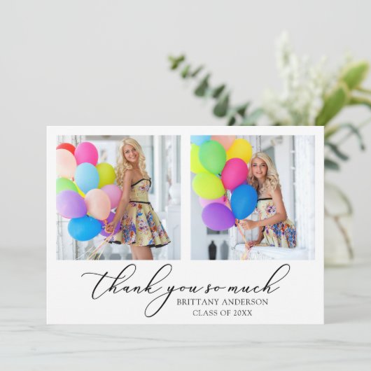 書モダン跡インクスクリプト2写真の卒業 サンキューカード (スタンド正面)