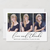 書モダン跡インクスクリプト3写真の卒業 サンキューカード (正面)